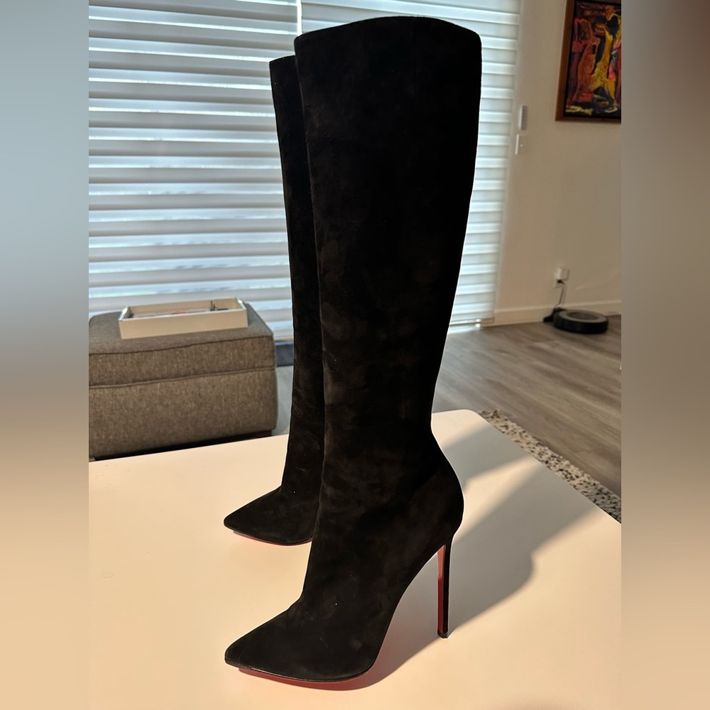 Christian Louboutin Black Suede Knee High Boots
